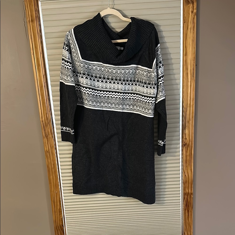 Black and Gray Knit Sweater Dress